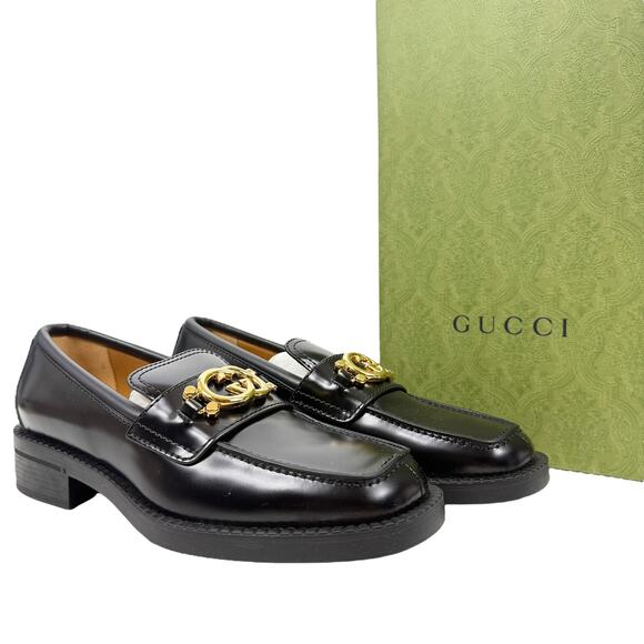 New Gucci Interlocking G Leather Logo Loafers Black Size 40.5 - Picture 1 of 11